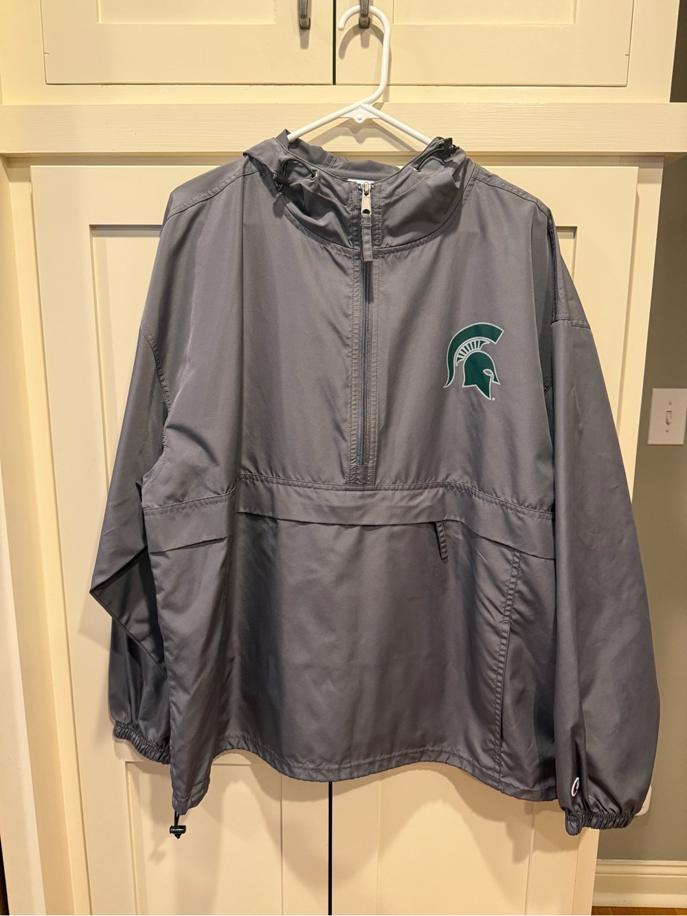 Champion Gray Pullover Raincoat with Green Spartan Logo